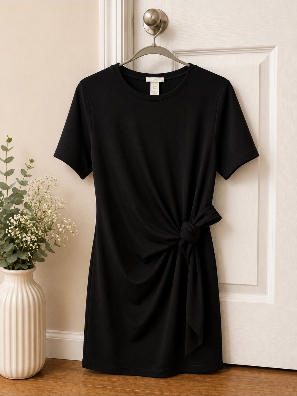 Women's Black Knot-Detail Tee Dress